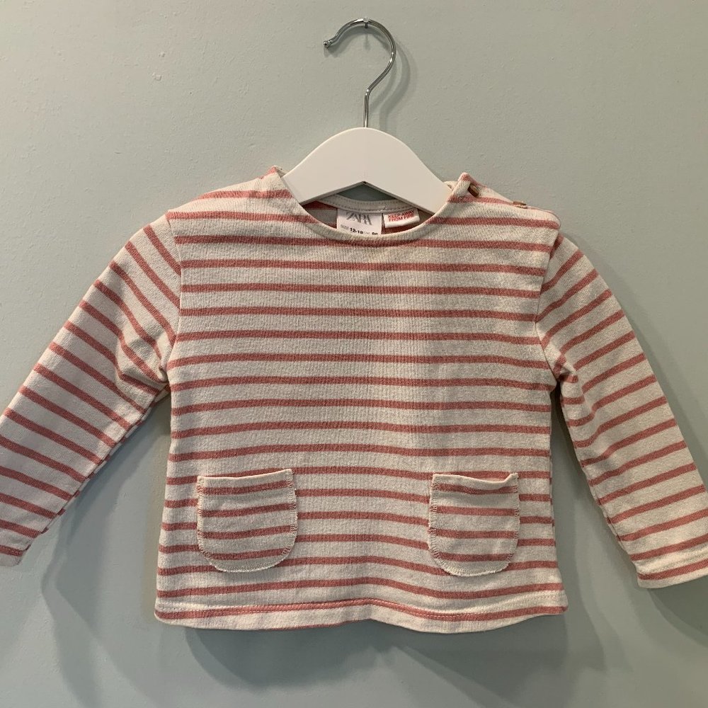 Zara - Pink Breton Stripe Top - 12-18 months